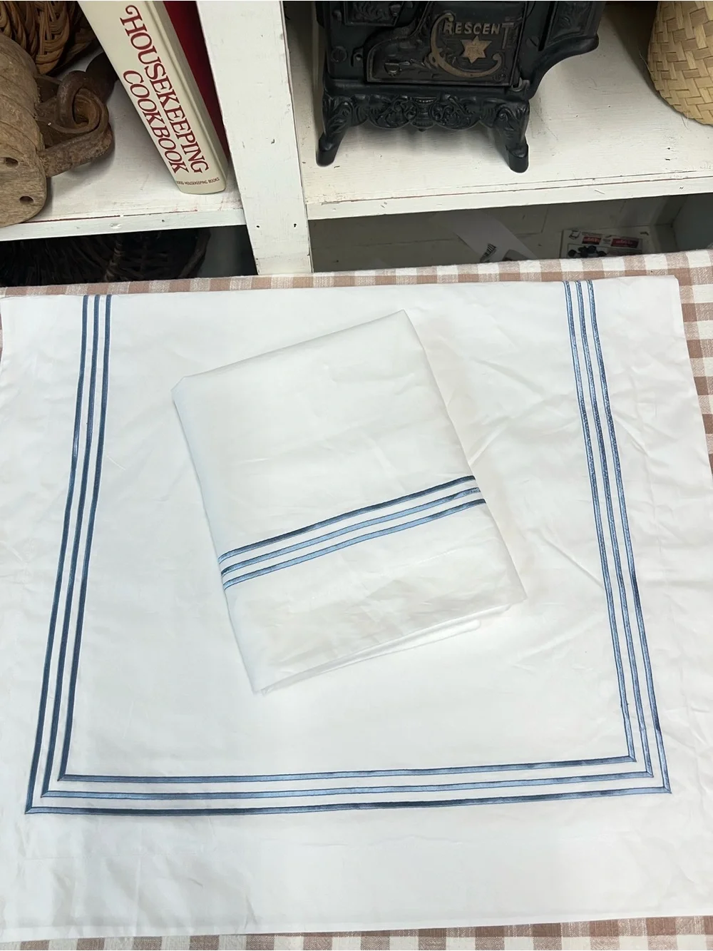 Pottery Barn grand pillow shams set of 2 blue embroidered bedding